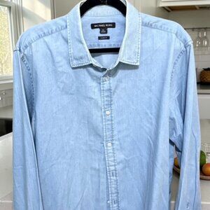 Michael Kors Classic Fit Light Blue Chambray XL Men's Shirt
